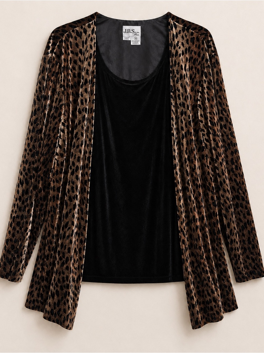 J.B.S. Leopard Print Velvet Open Cardigan with Black Tank